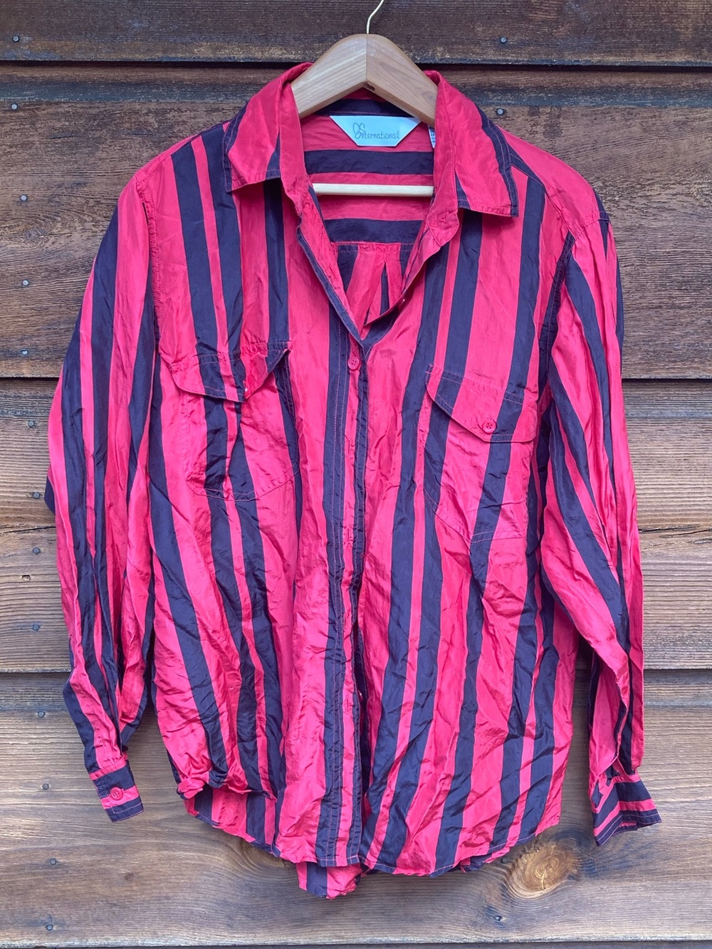 Silk Vintage Vertical-Striped Button-Up Blouse